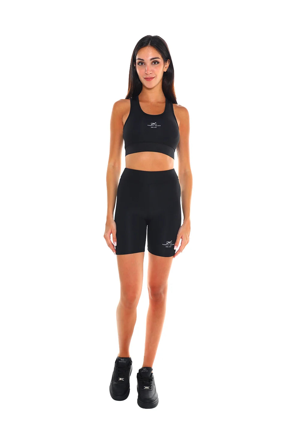 Active Black Biker Short With Sport Bra Set