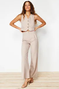 Trendyol Beige Striped Wide Leg Pant