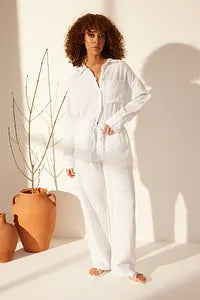 Trendyol White Linen Pant With Elastic Waist