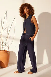 Trendyol Navy Linen Pant With Elastic Waist
