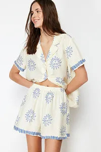 Trendyol Sun Patterned Navy Pajama Set