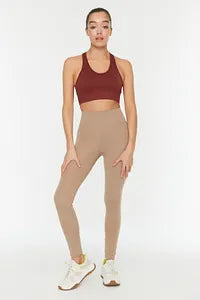 Trendyol Camel Elastic High Waist Sport Legging