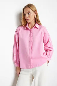 Trendyol Fushia Cotton Shirt With Embroidery Shoulder Detail