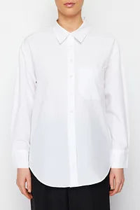 Trendyol White Single Pocket Boyfriend Cotton Shirt