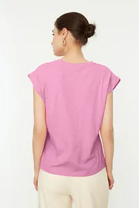 Trendyol Captain Style Cotton Fushia T-shirt