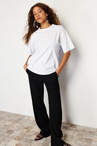 Trendeyol White Striped Poplin Detailed Oversize