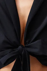 Trendyol Black Crop Tie Flared Cotton Beach Blouse