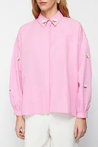 Trendyol Fushia Cotton Shirt With Embroidery Shoulder Detail