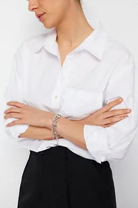 Trendyol White Single Pocket Boyfriend Cotton Shirt