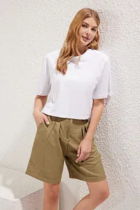 Trendyol High Waist Linen Bermuda Short