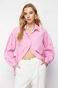Trendyol Fushia Cotton Shirt With Embroidery Shoulder Detail