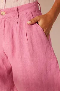 Trendyol Pleated High Waist Fushia Linen Short