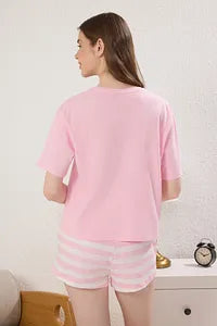 Pink Striped Short Knitted Pyjamas Set