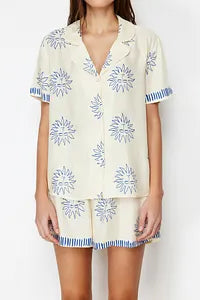 Trendyol Sun Patterned Navy Pajama Set