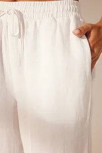 Trendyol White Linen Pant With Elastic Waist