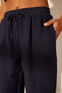Trendyol Navy Linen Pant With Elastic Waist