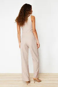 Trendyol Beige Striped Wide Leg Pant