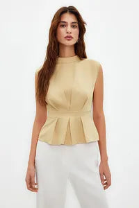 Trendyol Beige Crew Neck Sleeveless Blouse