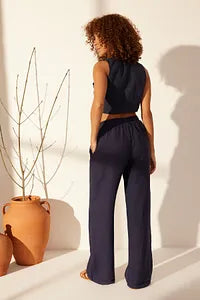 Trendyol Navy Linen Pant With Elastic Waist