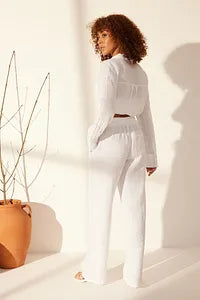 Trendyol White Linen Pant With Elastic Waist