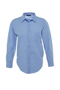 Trendyol Blue Single Pocket Boyfriend Cotton Shirt