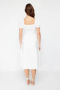 Trendyol Open Ballon Sleeve Off White Dress
