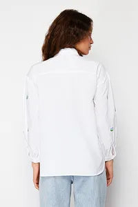 Trendyol Off white Cotton Shirt With Embroidery Shoulder Detail