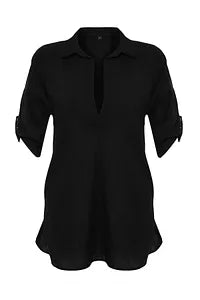 Trendyol Black Flared Cotton Mini Beach Dress
