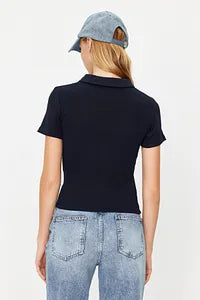 Trendyol Navy Zippered Stretchy Blouse