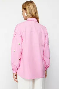Trendyol Fushia Cotton Shirt With Embroidery Shoulder Detail