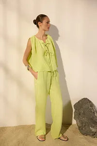Trendyol Green Linen Pant With Elastic Waist