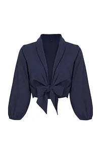 Trendyol Navy Blue Crop Tie Flared Cotton Beach Blouse