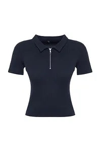Trendyol Navy Zippered Stretchy Blouse