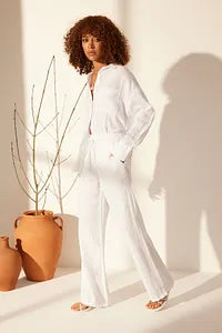 Trendyol White Linen Pant With Elastic Waist