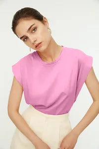 Trendyol Captain Style Cotton Fushia T-shirt