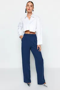Trendyol High Waist Wide Leg Navy Pant