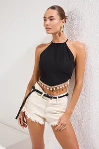Trendyol Black Woven Blouse With Beads Accessoires