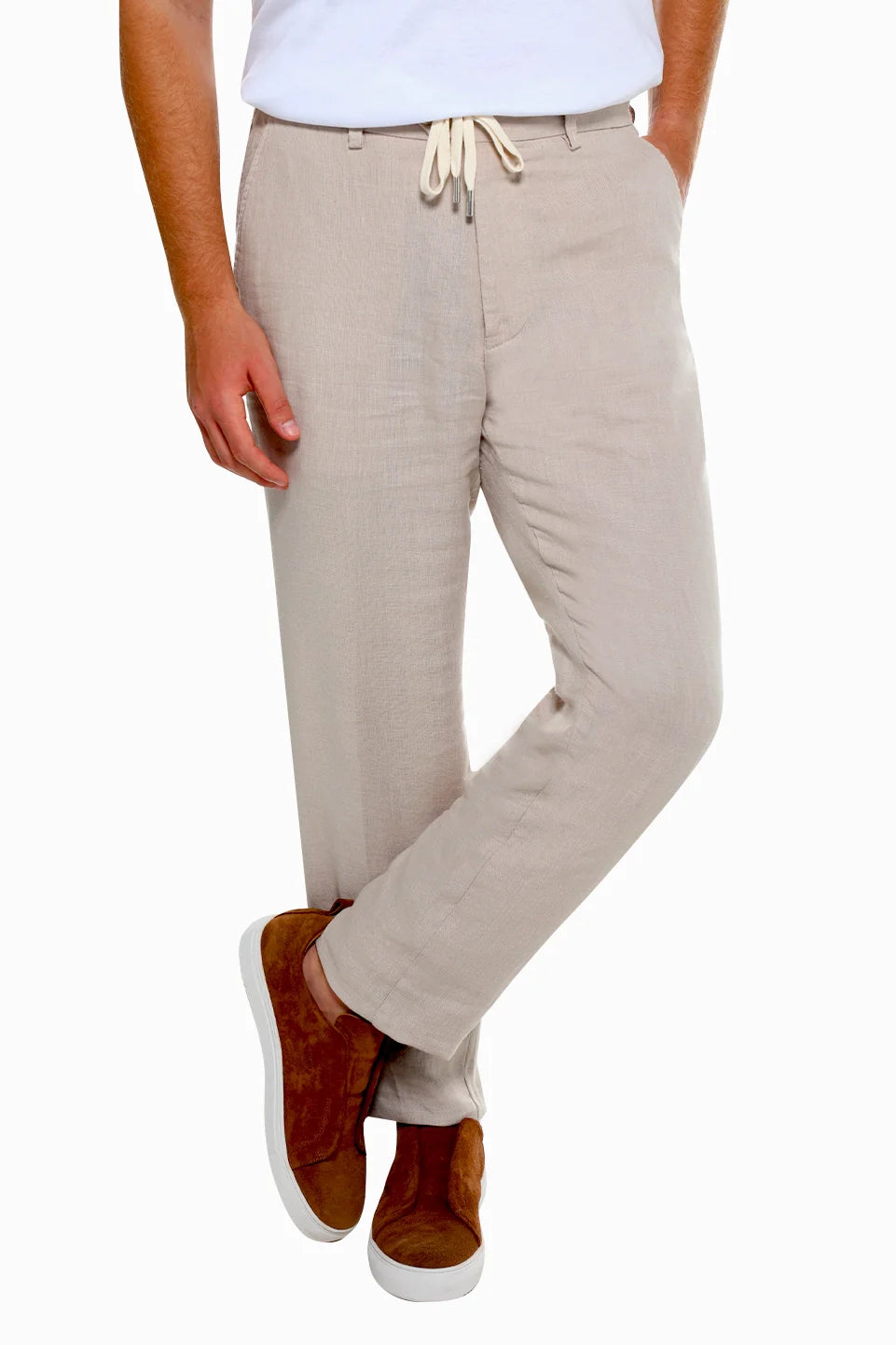 Beige Linen Pant With Waisted Tie
