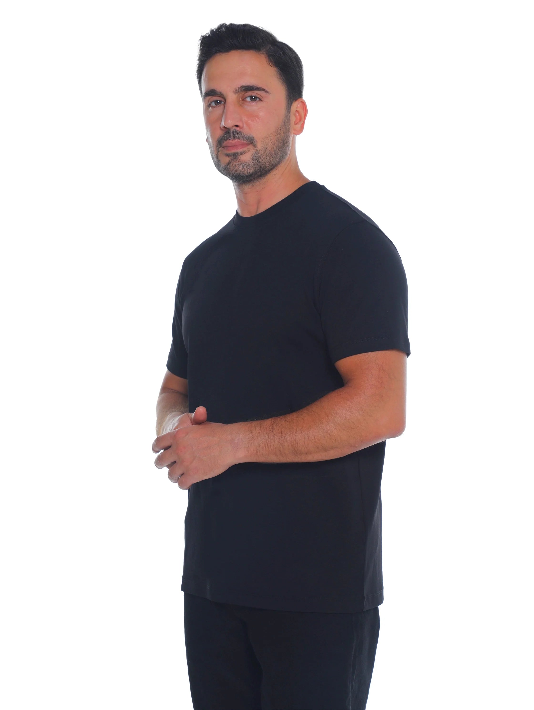 Frappoli Black Short Sleeve Basic Round Neck T-shirt