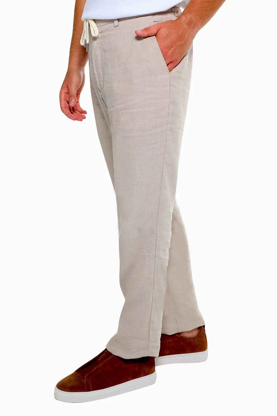 Beige Linen Pant With Waisted Tie