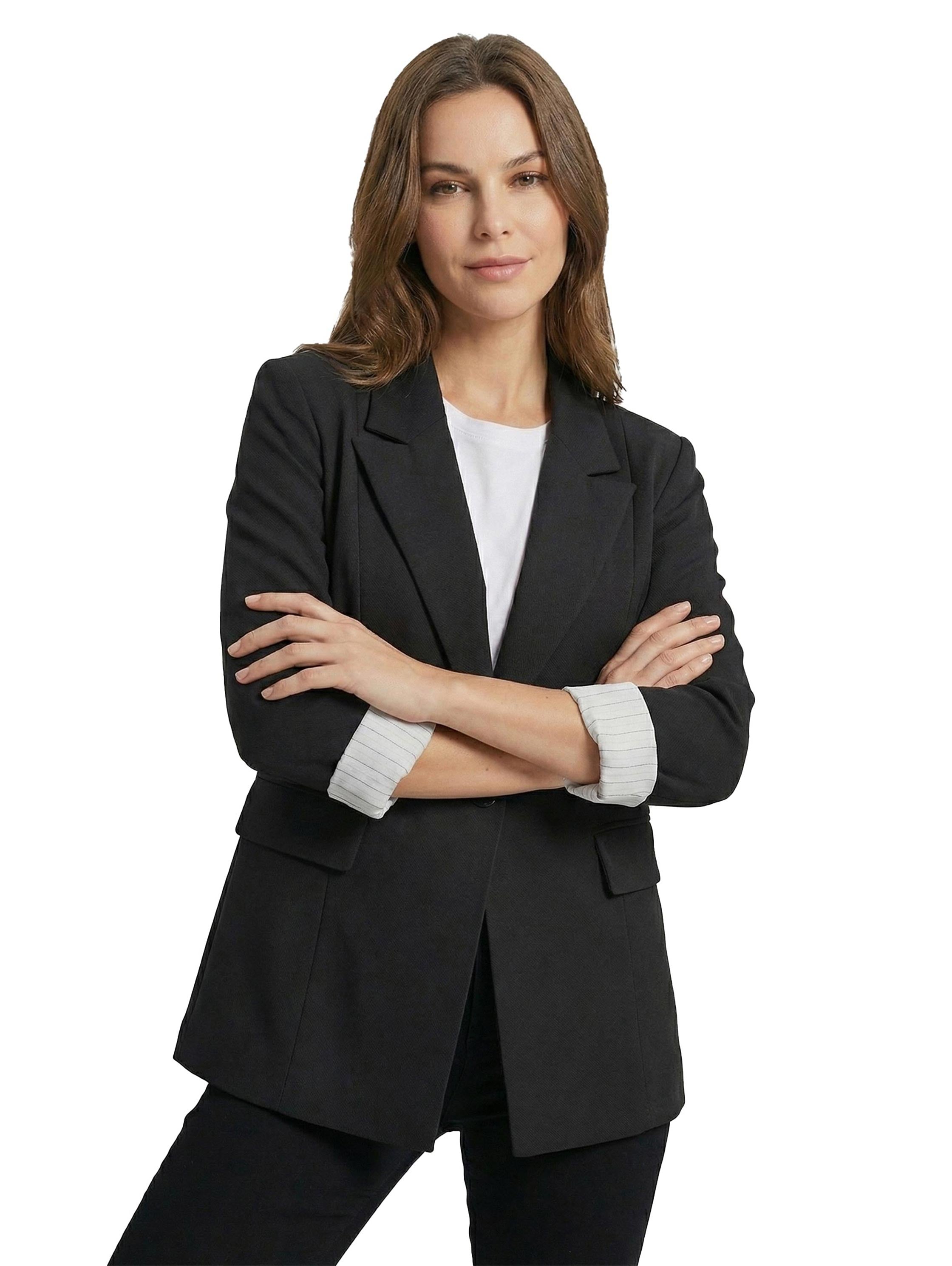 Black 3/4 Sleeve Blazer With Patch Pockets