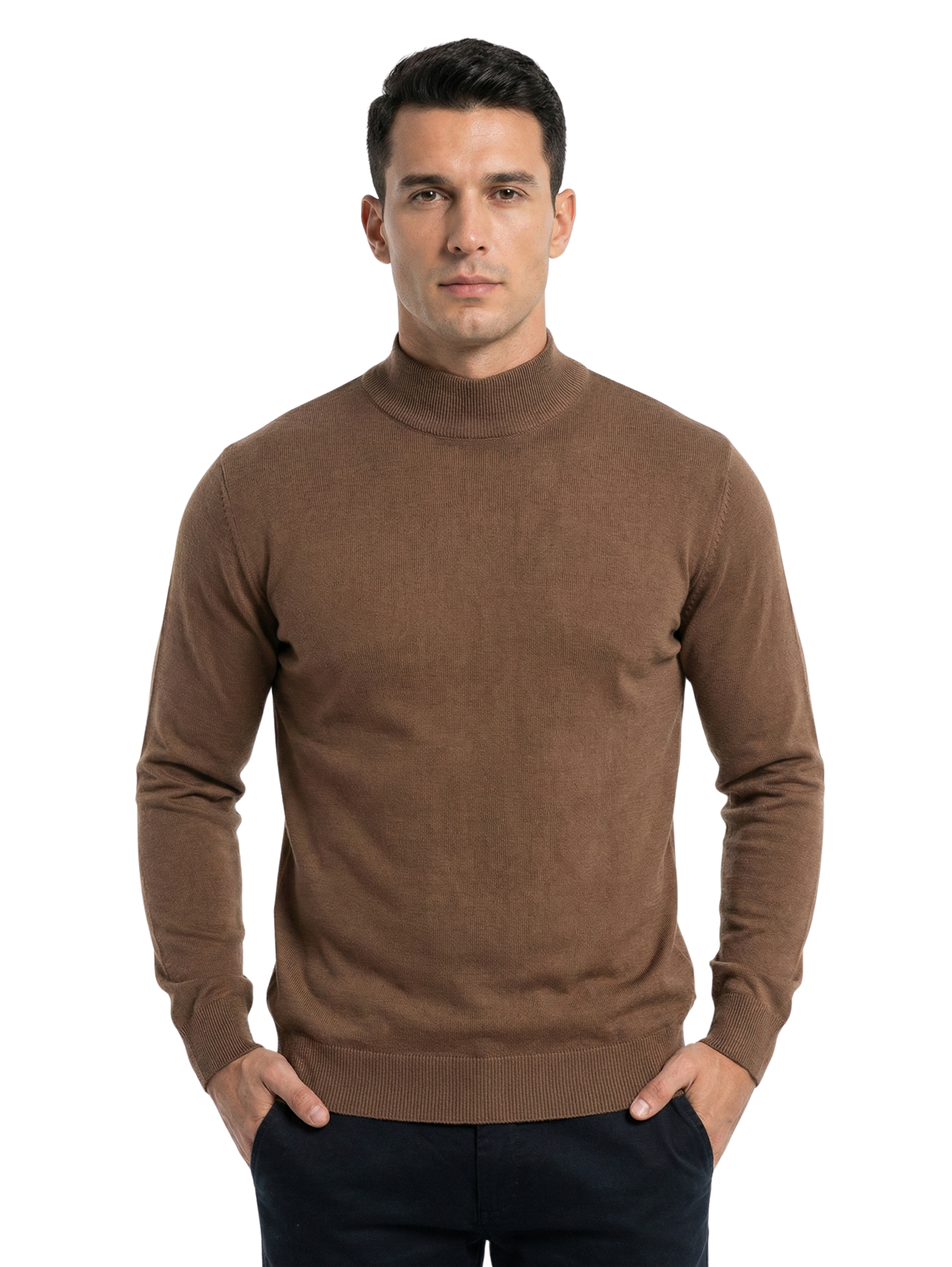 Damat Brown High Neck Knitted Pullover