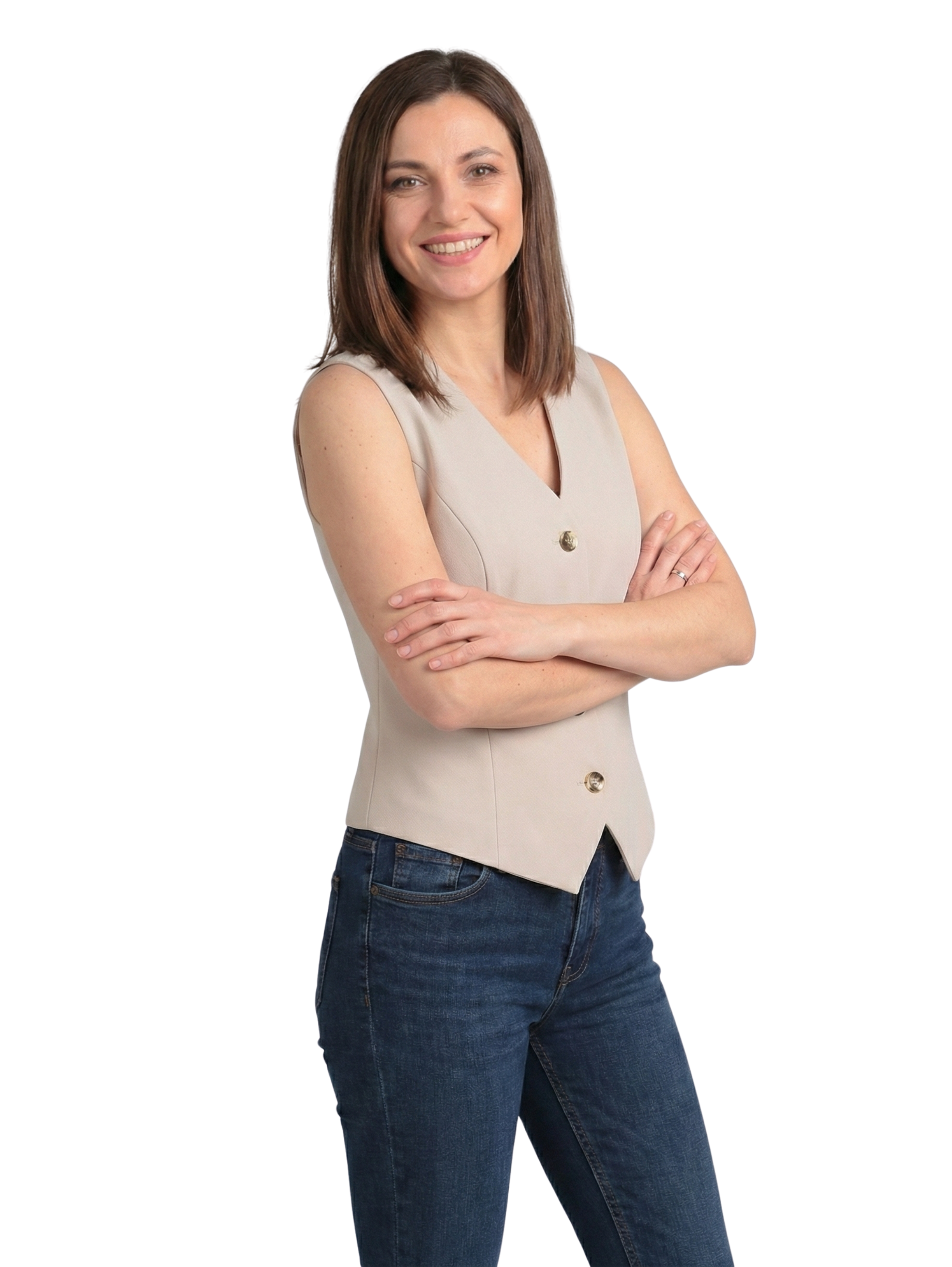 Beige Sleeveless Vest With a Tailored Fitted Silhouette