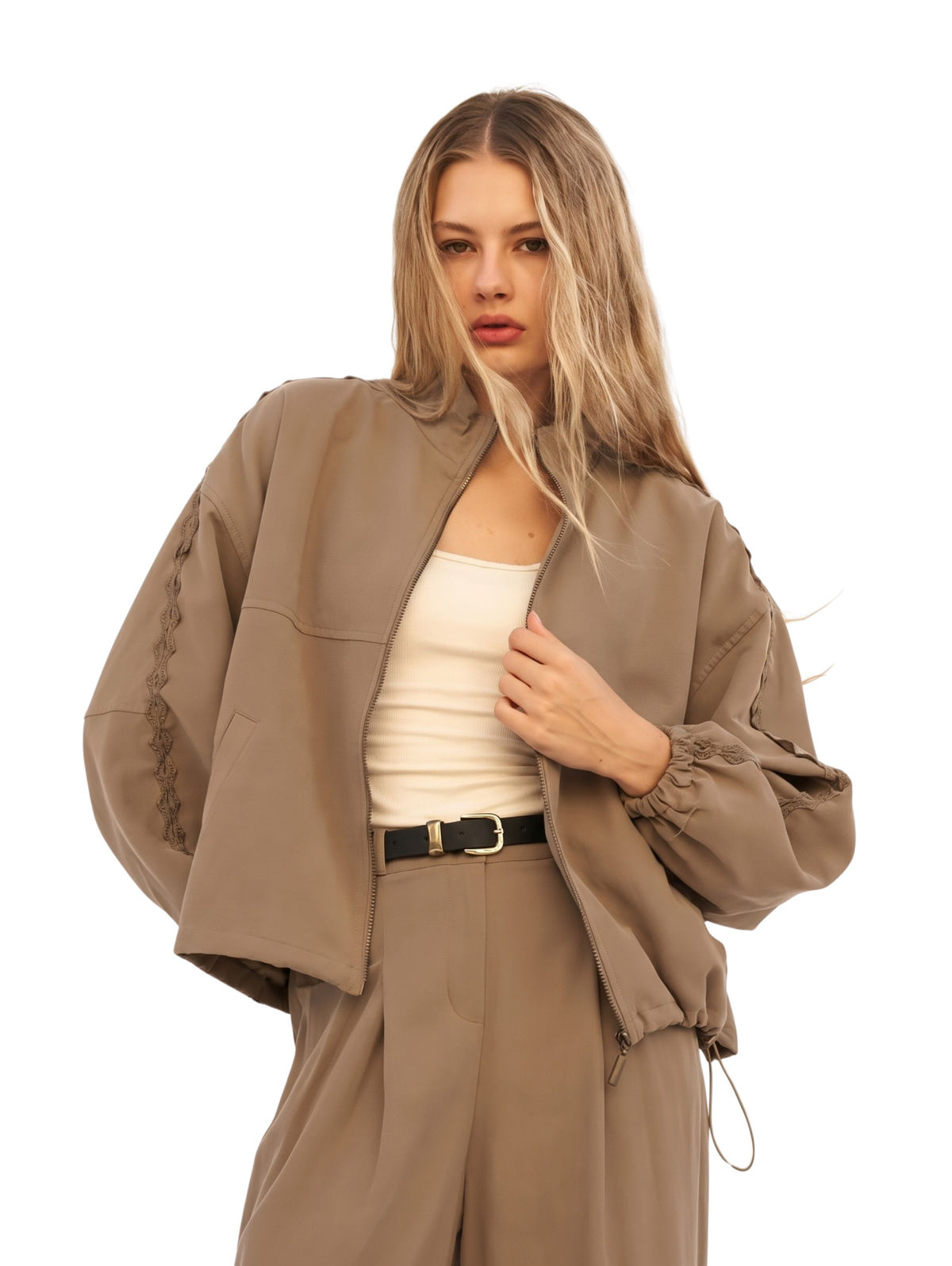 Beige Relaxed-Fit Lightweight Zip Jacket
