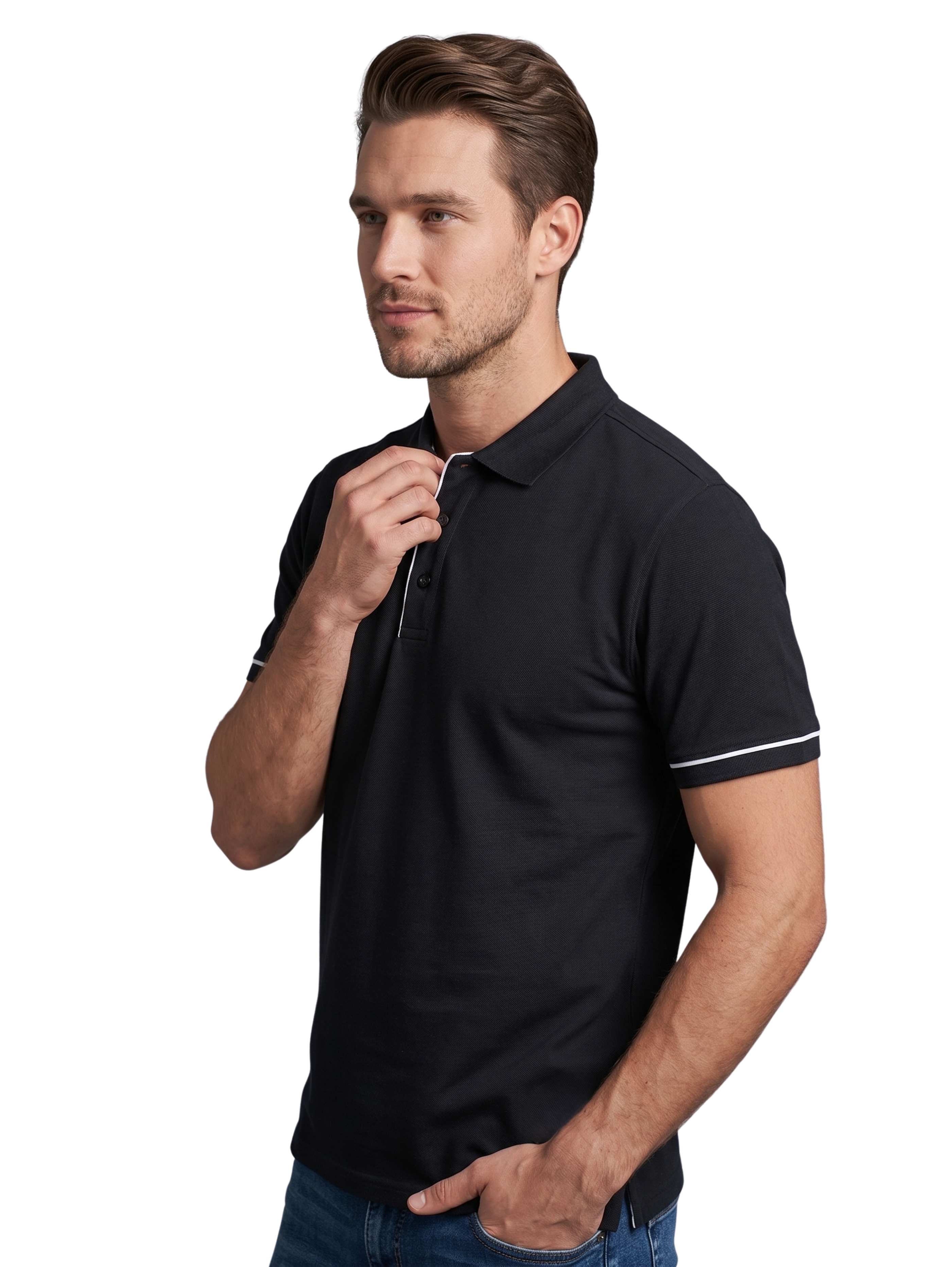 Black Slim Fit Polo With Collar