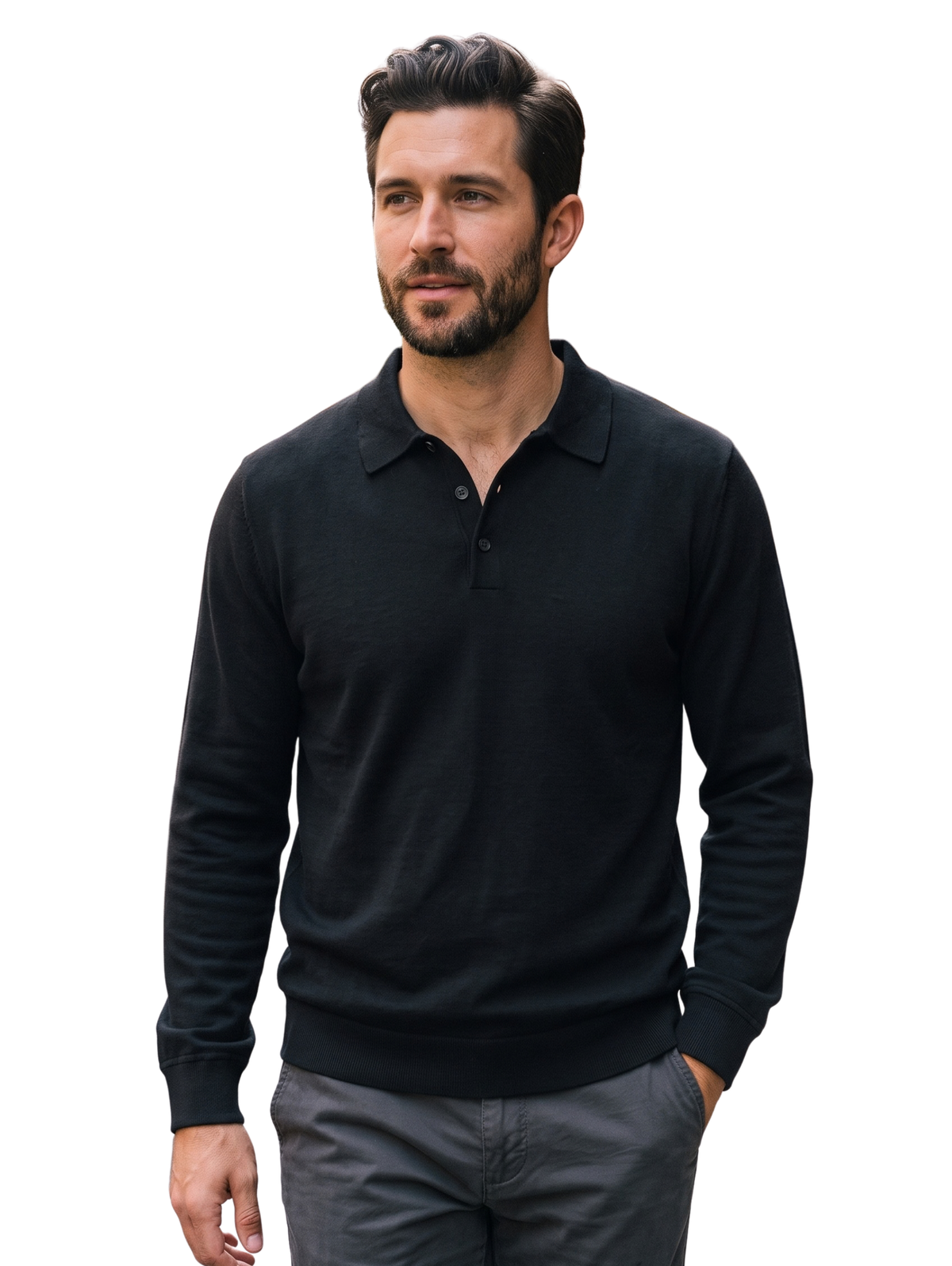 Black Long Sleeved Polo&