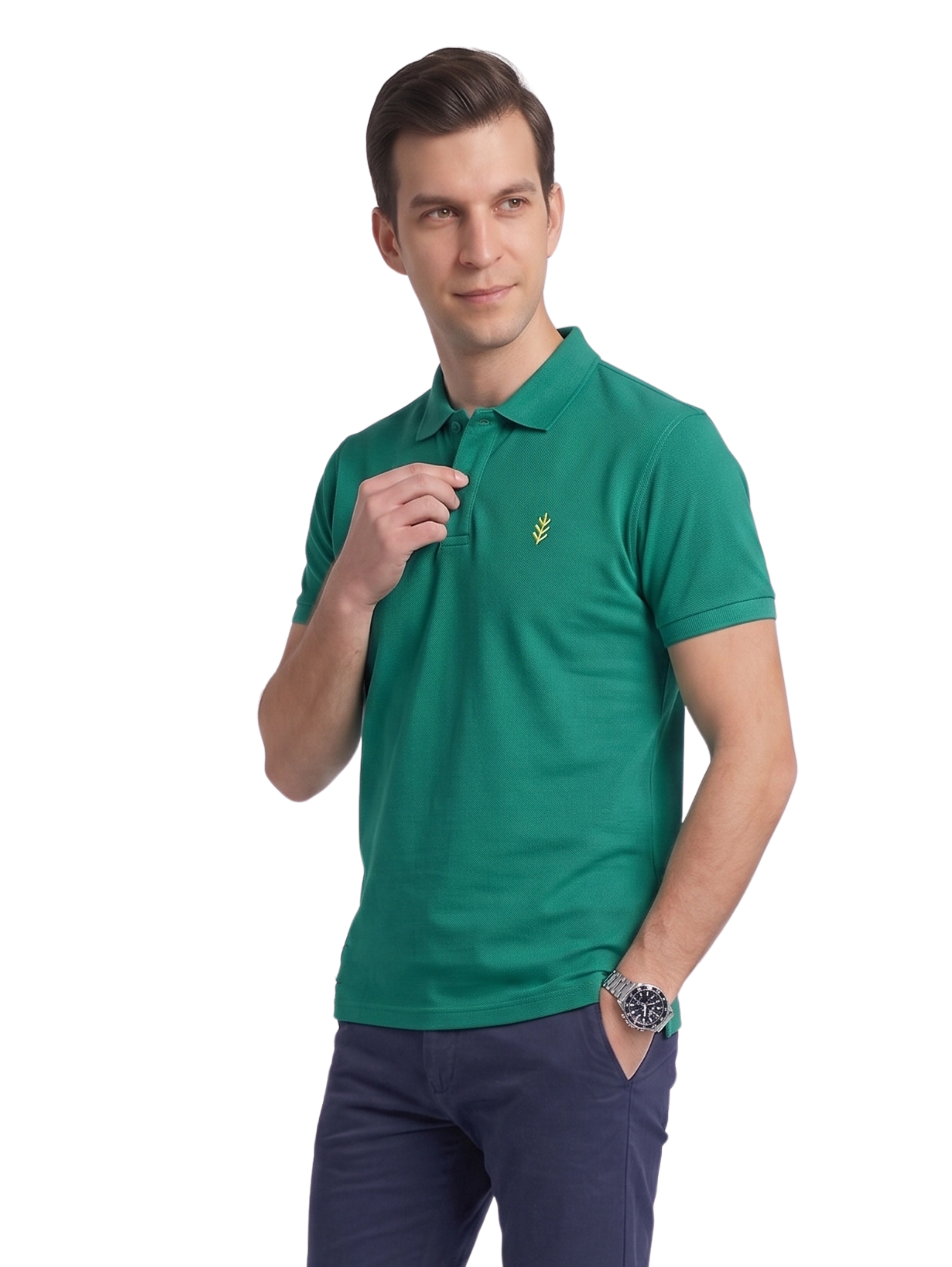 Green Short Sleeved Polo With Two Button To Close