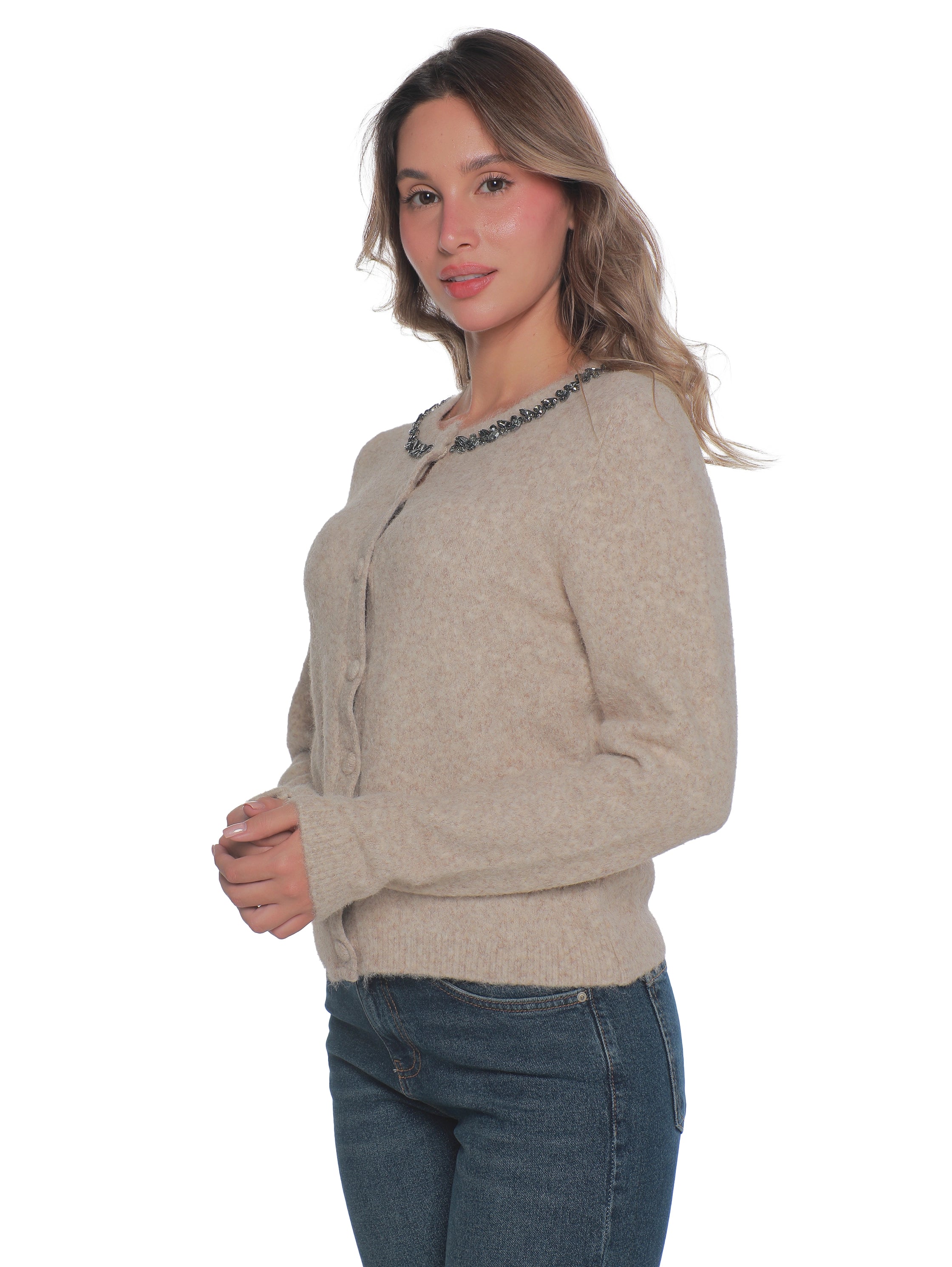 Beige Pullover With Collar Design