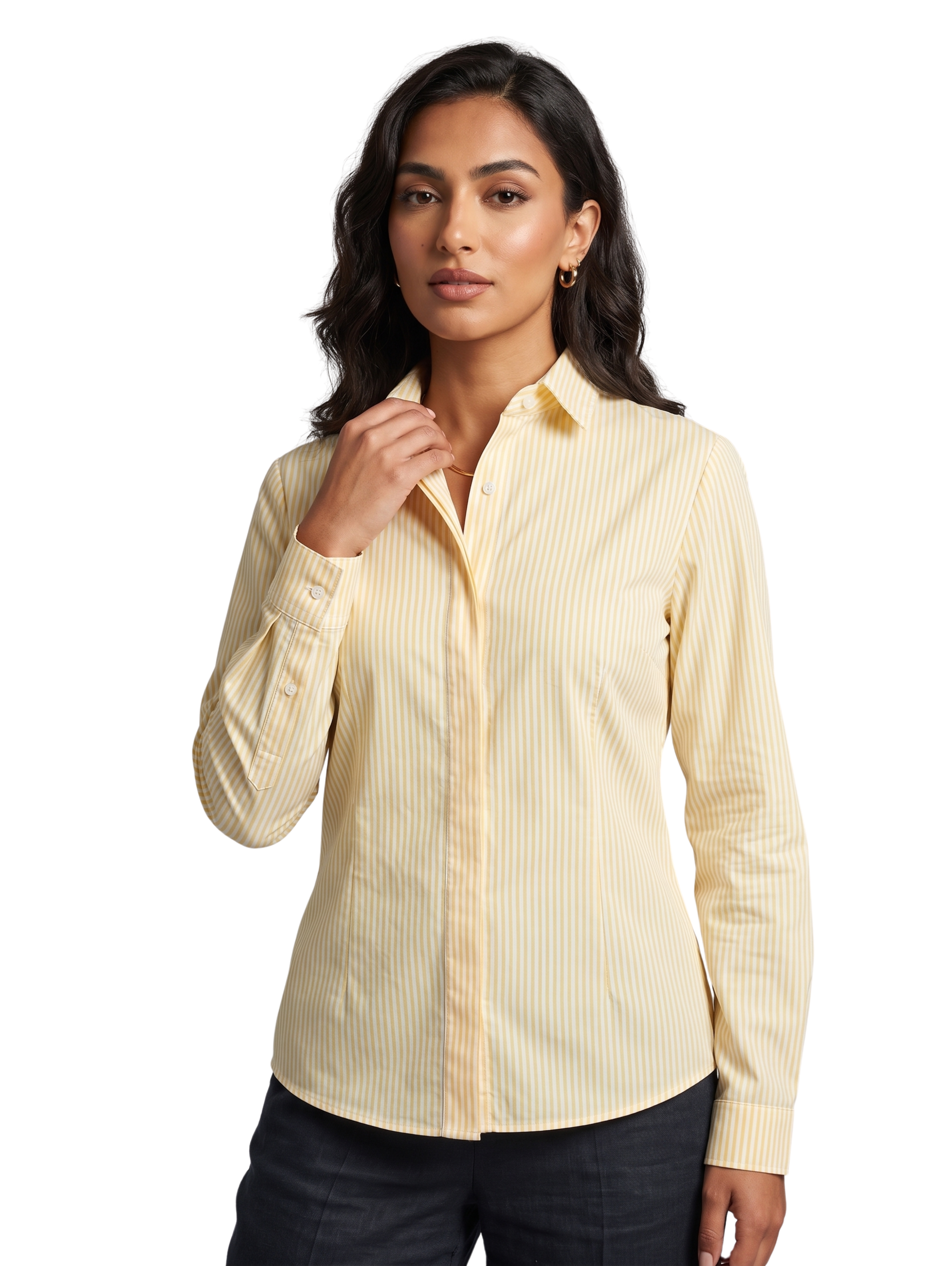 Yellow Long-Sleeved Shirt With White Striped Design