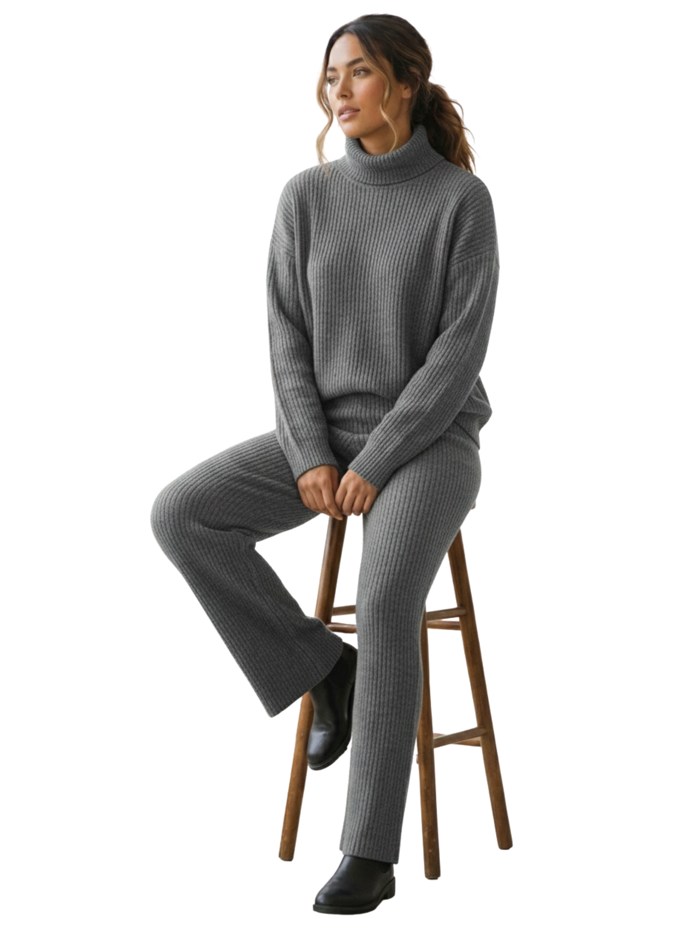 High Neck Ribbed Antra Sweater With Pant